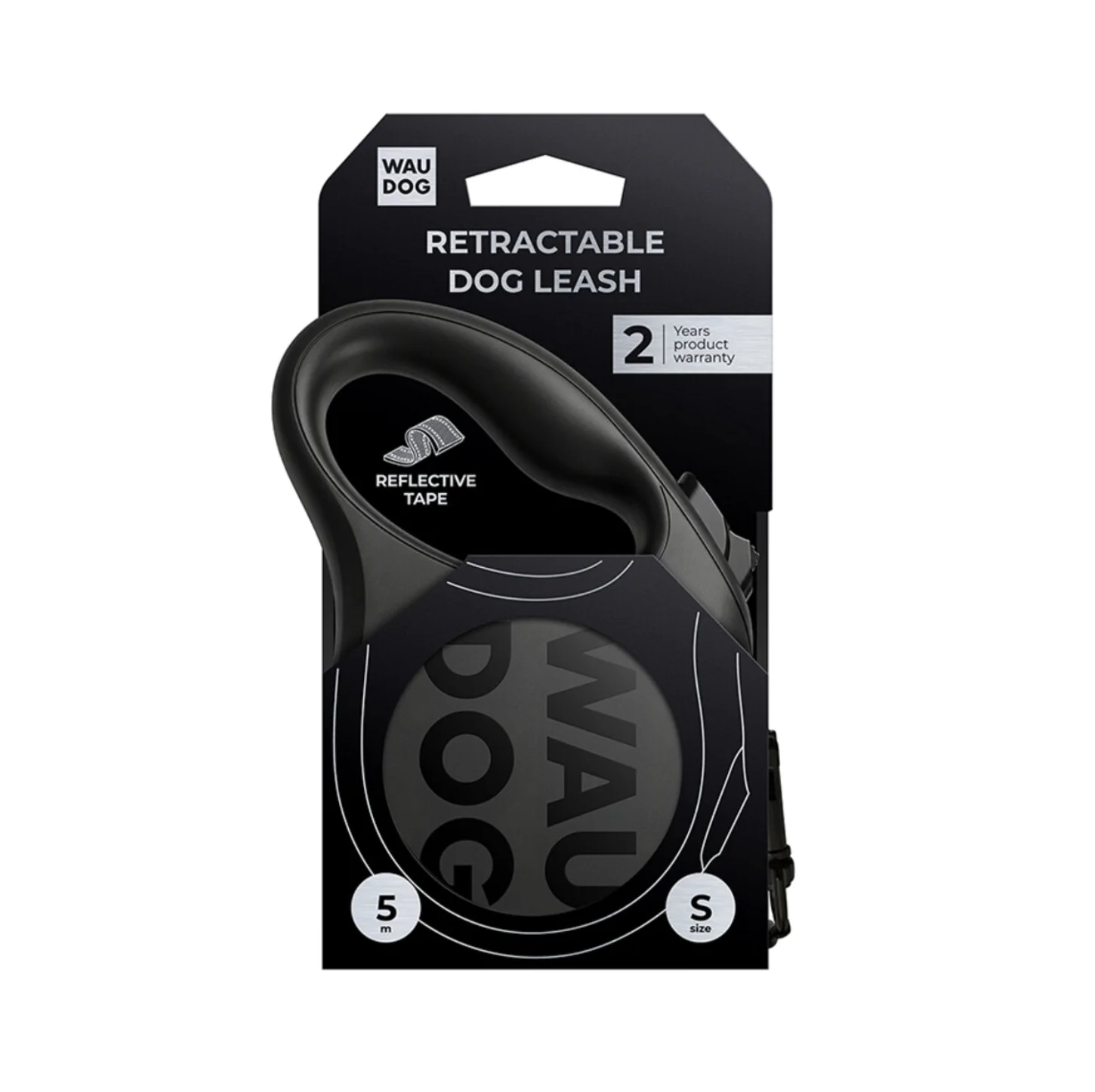 Повідець-рулетка для собак WAUDOG R-leash Monochrome Black чорна, світловідбиваюча стрічка - 500см - S